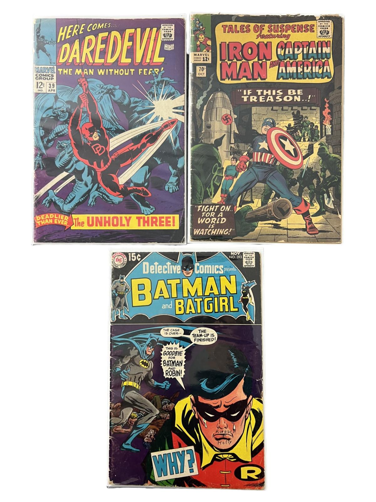 VINTAGE COMIC BOOK COLLECTION LOT detective comics 393 tales of suspense 70 daredevil 39