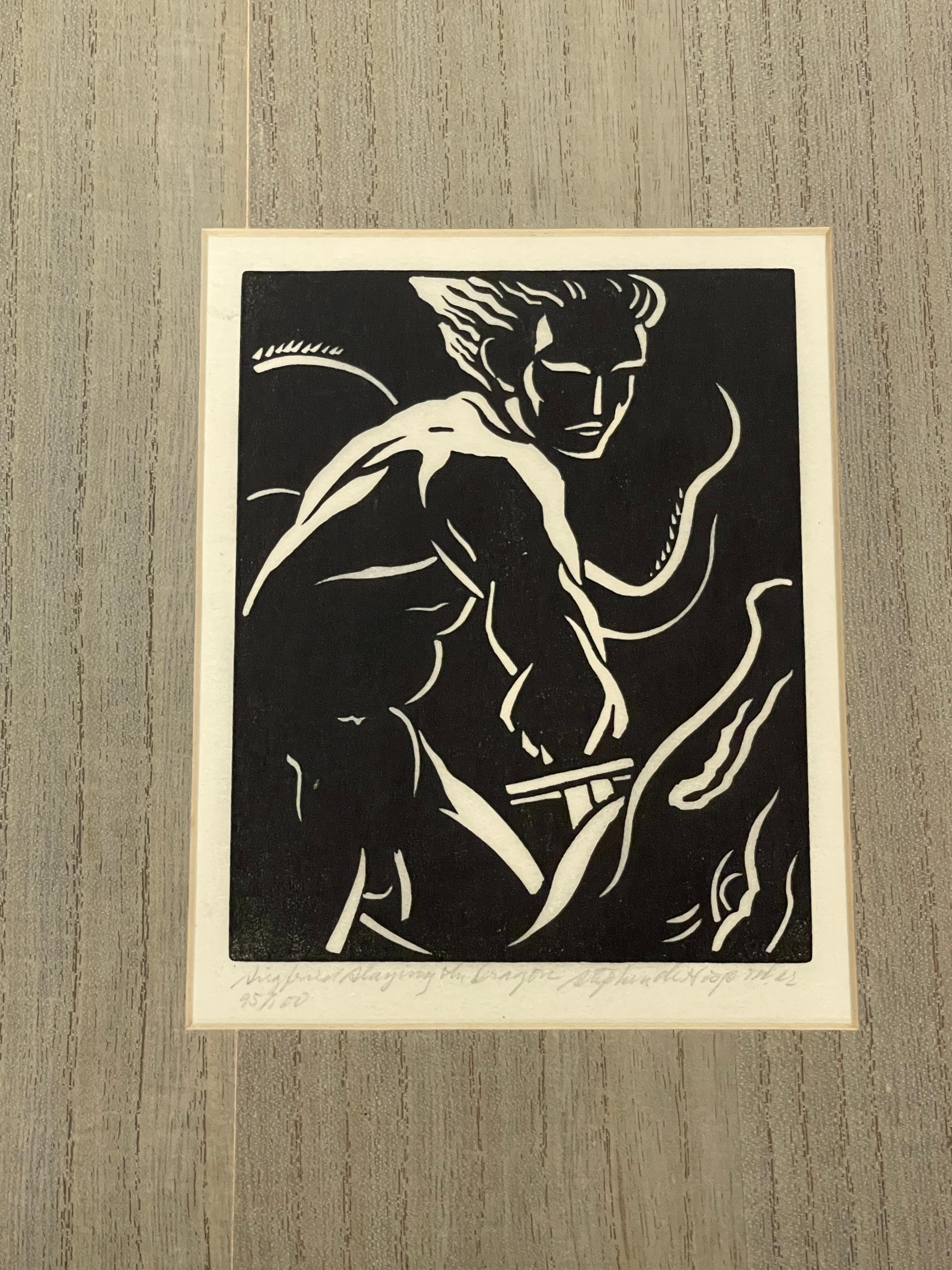 Stephen de Hospodar (1902-1958) 1930'S WPA Era Woodblock Print "Sigfried Slaying the Dragon" 95/100