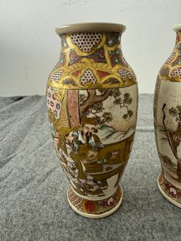 Pair of Small Japanese Sasuma Porcelain Vases