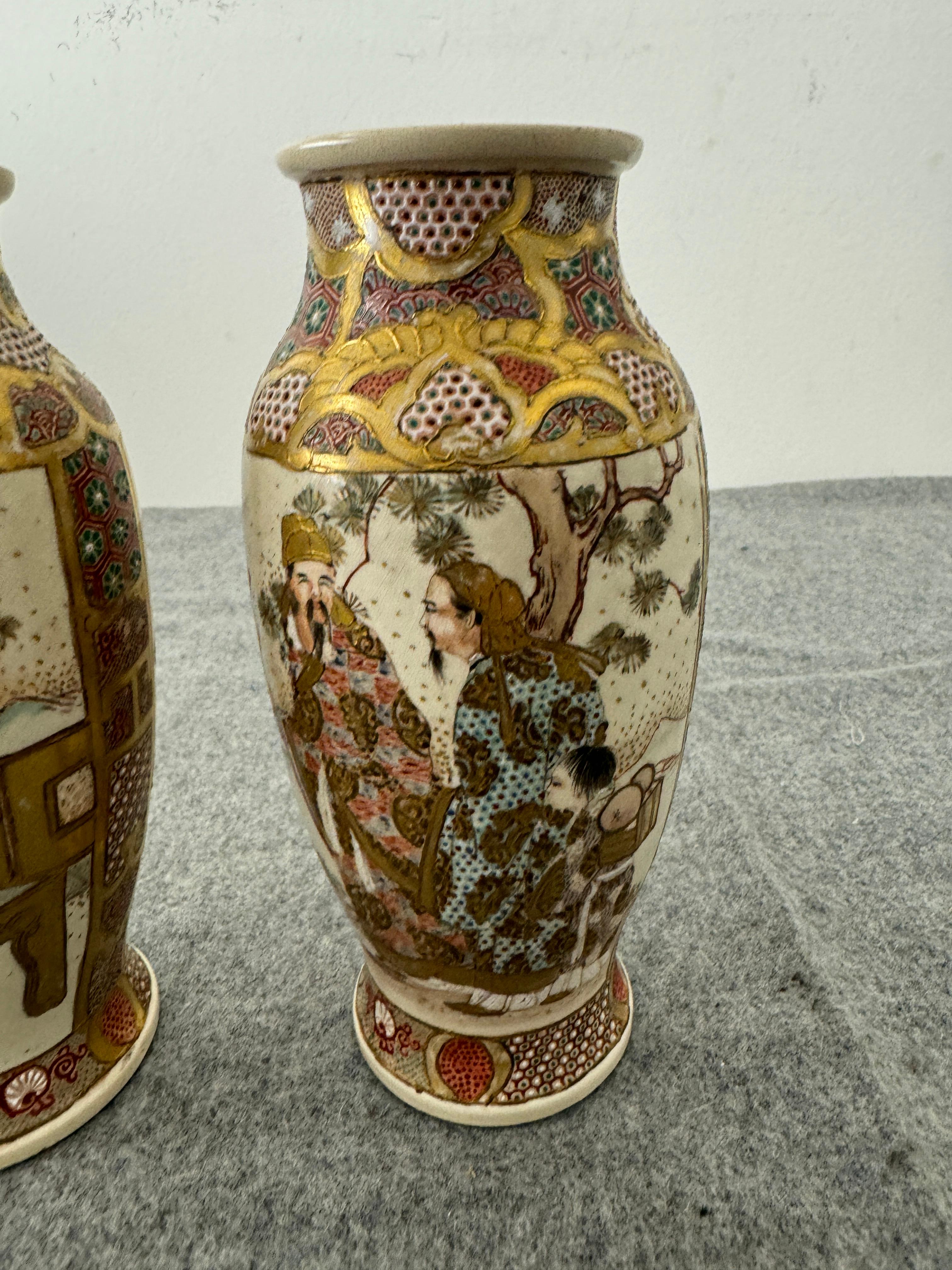 Pair of Small Japanese Sasuma Porcelain Vases