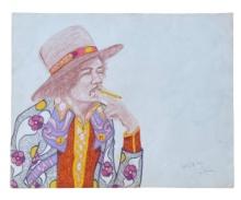 Rare Jimi Hendrix Hand-Signed Illustration Art Drawing