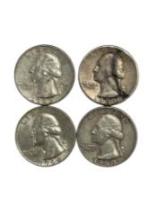Vintage Silver One Dollar Face Washington Quarter Value Walking Liberty Coin Collection Lot of 4