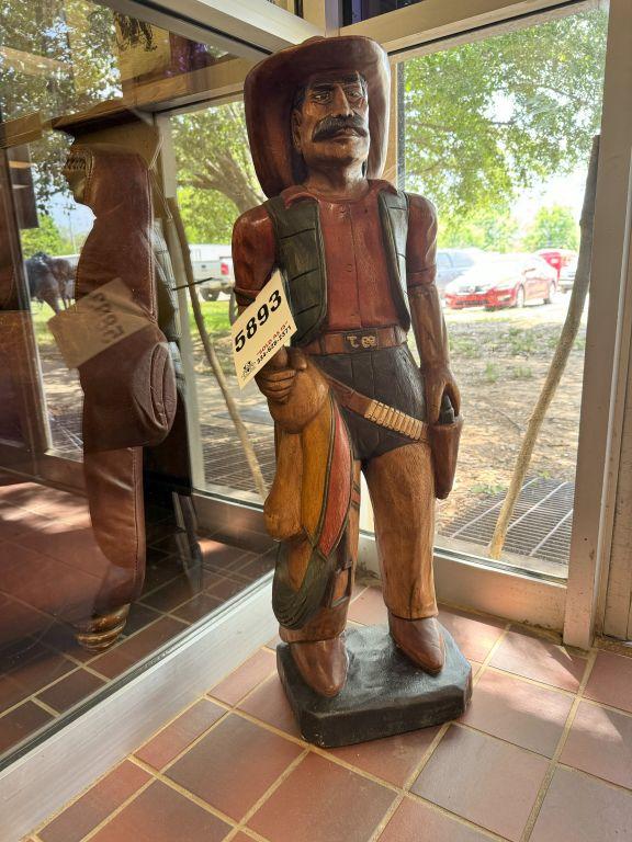 Teak cowboy/indian statue