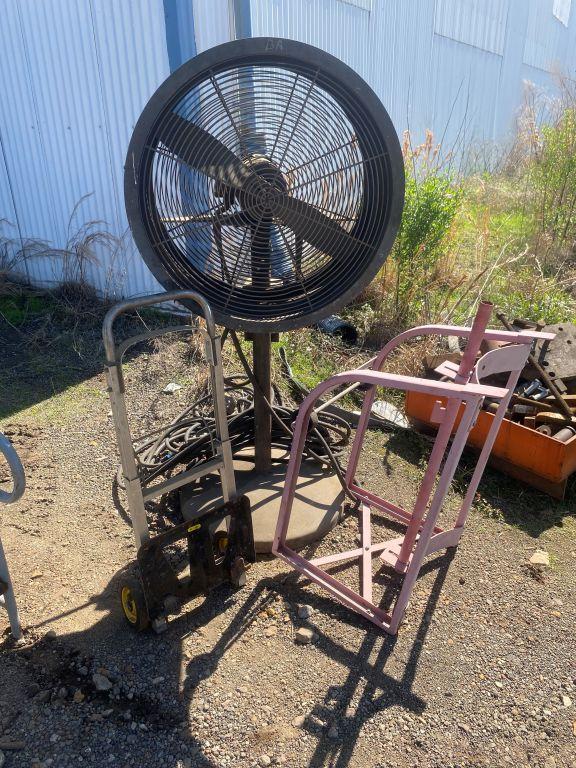 Commercial Shop Fan, Dolly & Barrel Rack