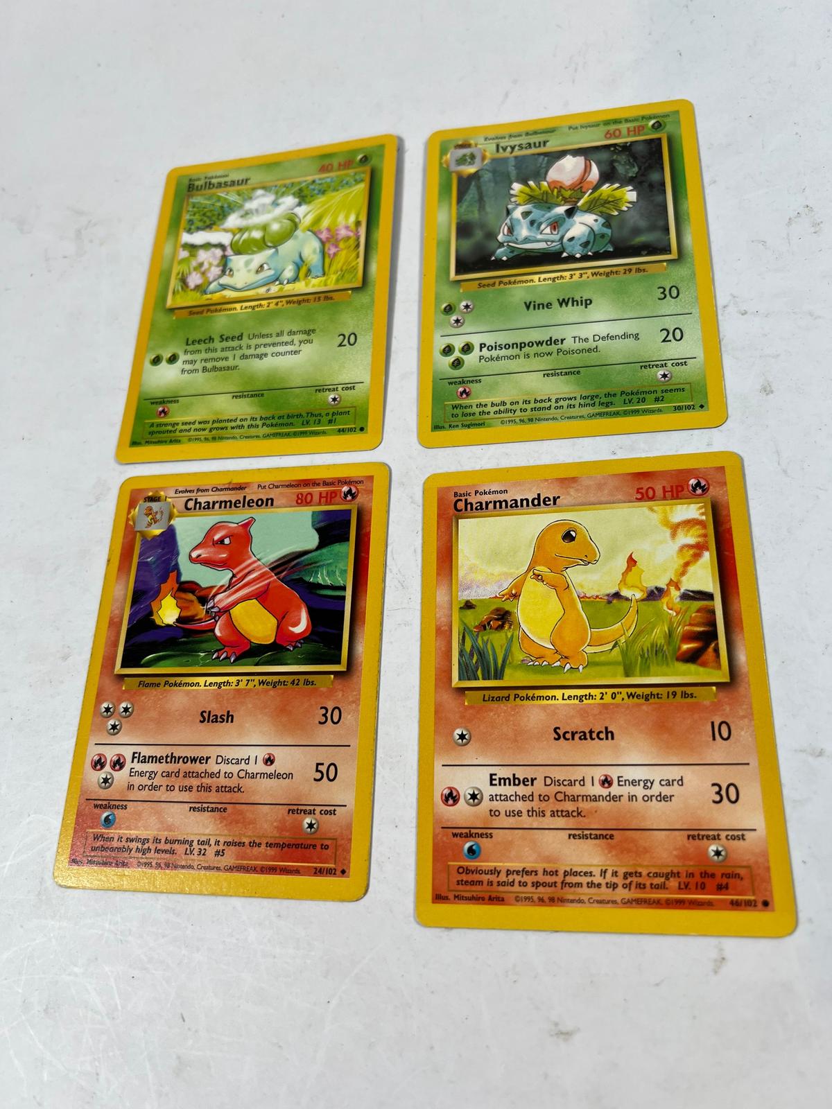 POKEMON BASE SET UNLIMITED BULBASAUR, IVYSAUR, CHARMANDER, CHARMELEON