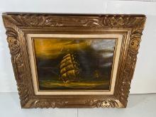 ARTWORK - OIL ON CANVAS - SIGNED SOHY - ORNATE FRAME (SAIL BOATS)