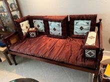 ORIENTAL DAYBED - ROSEWOOD/ WICKER - WITH SILK CUSHIONS - KOREA