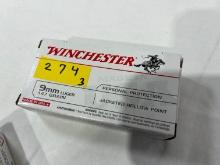 BOXES - WINCHESTER 9MM LUGER 147 GRAIN - JHP