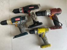 CORDLESS DRILLS ASSORTED - (2) RYOBI (1) CRAFTSMAN (1) CHICAGO