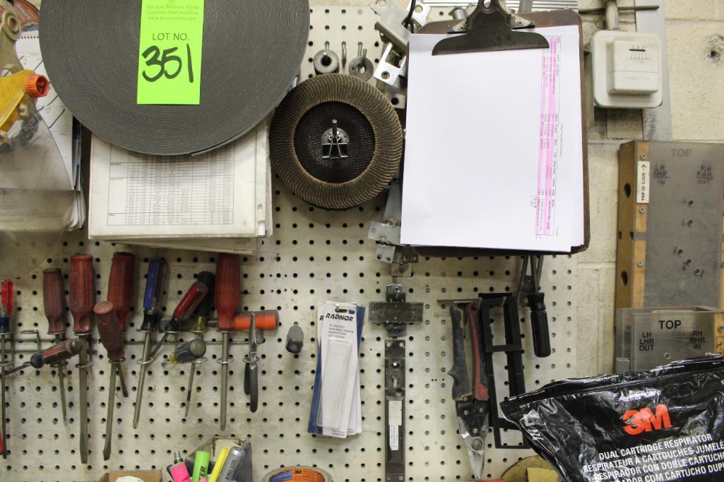 Contents of Work Bench to Inlcude Hand Tools, Holesaws, Tape Measures and Brackets