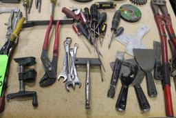 Lot of Assorted Hand Tools to Include Screw Drivers, Files, Clamps, Bolt Cutters