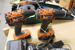 Lot of (2) Cordless Ridgid Drills w/ (2) Chargers and (2) Batteries