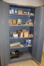 Cabinet With Contents to Include Masks, Screws, Fasteners and Paint Rollers