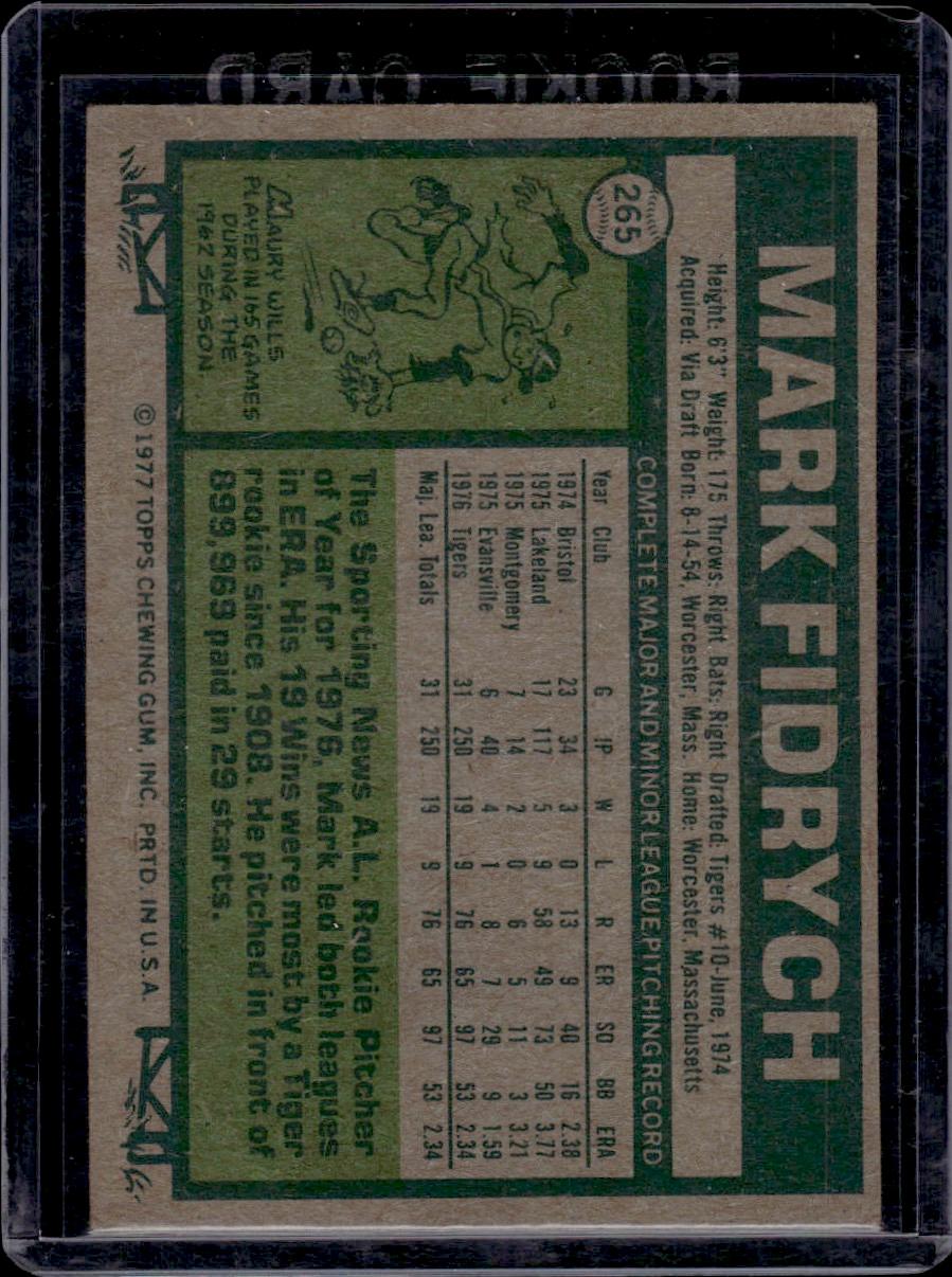 Mark The Bird Fidrych 1977 Topps Rookie Cup #265