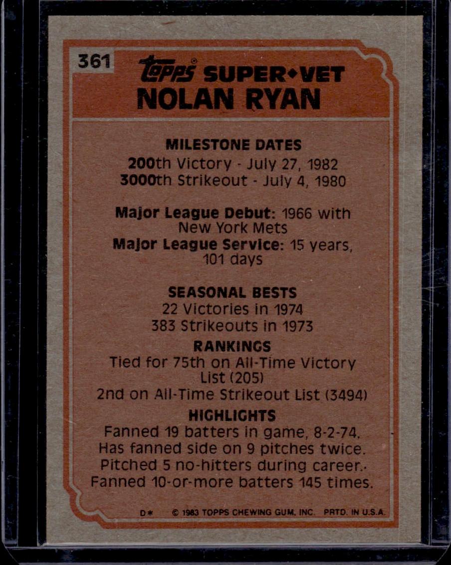 Nolan Ryan 1983 Topps Super Vet #361