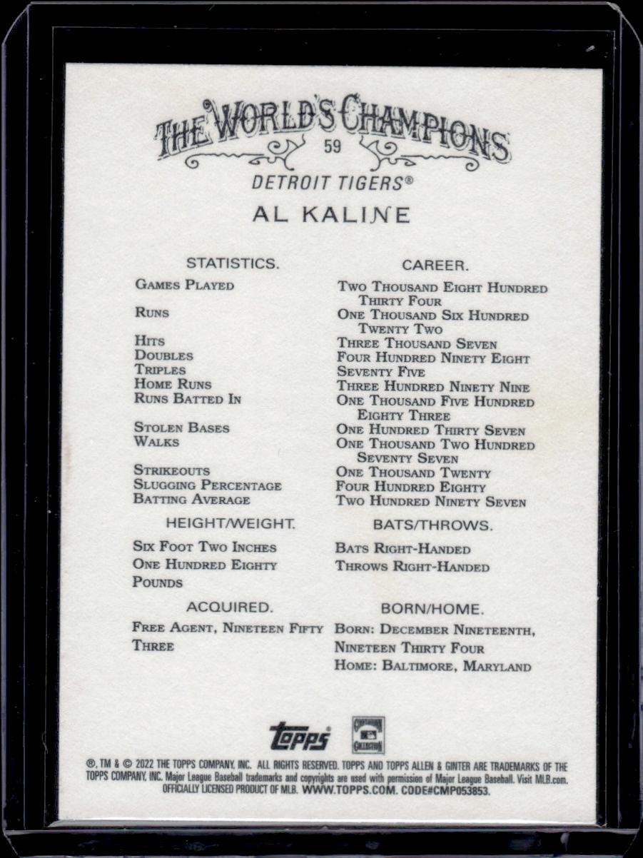 Al Kaline 2022 Topps Allen and Ginter #59