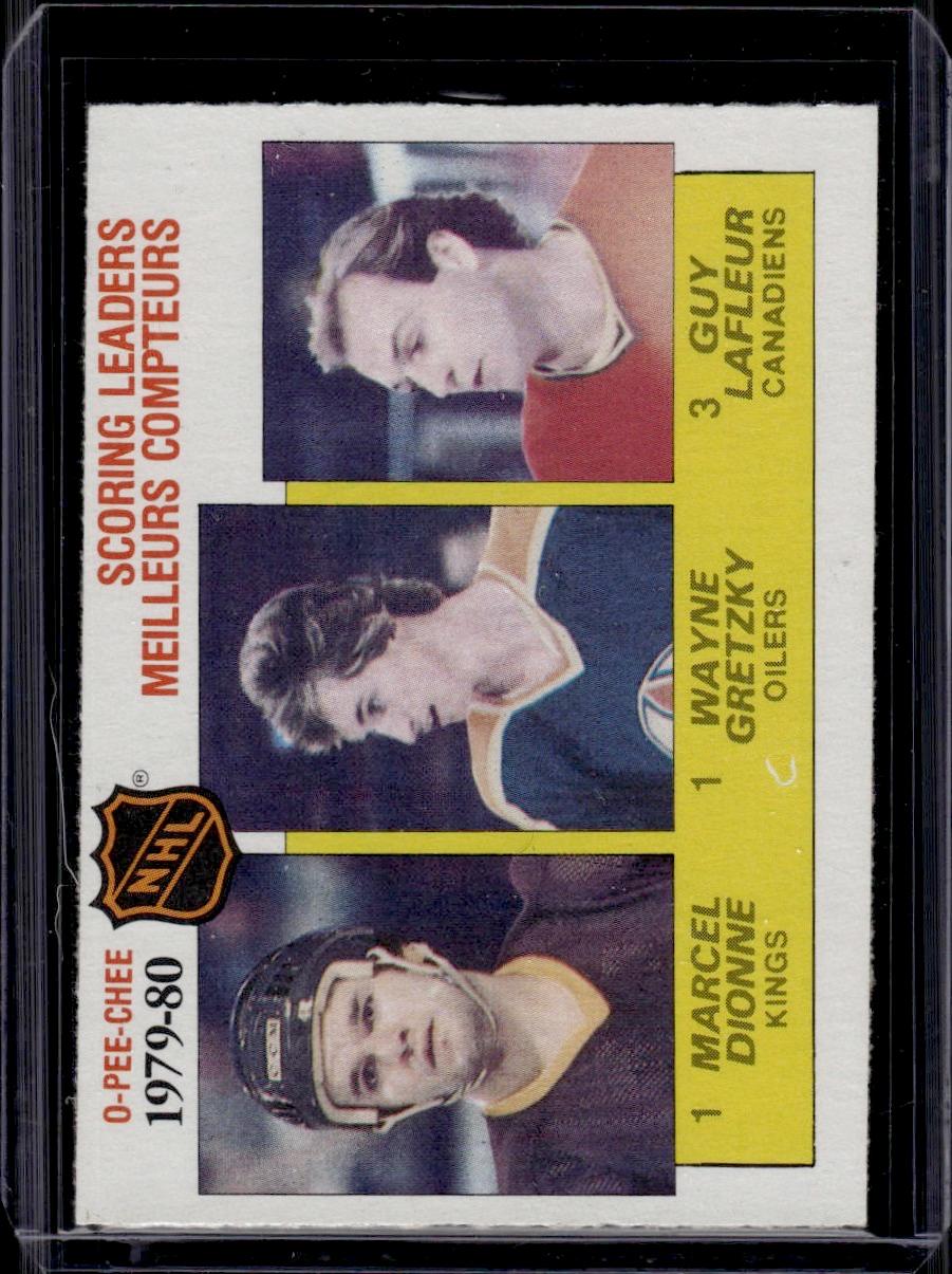 Wayne Gretzky Marcel Dionne Guy LaFleur 1980 O Pee Chee OPC Scoring Leaders #163