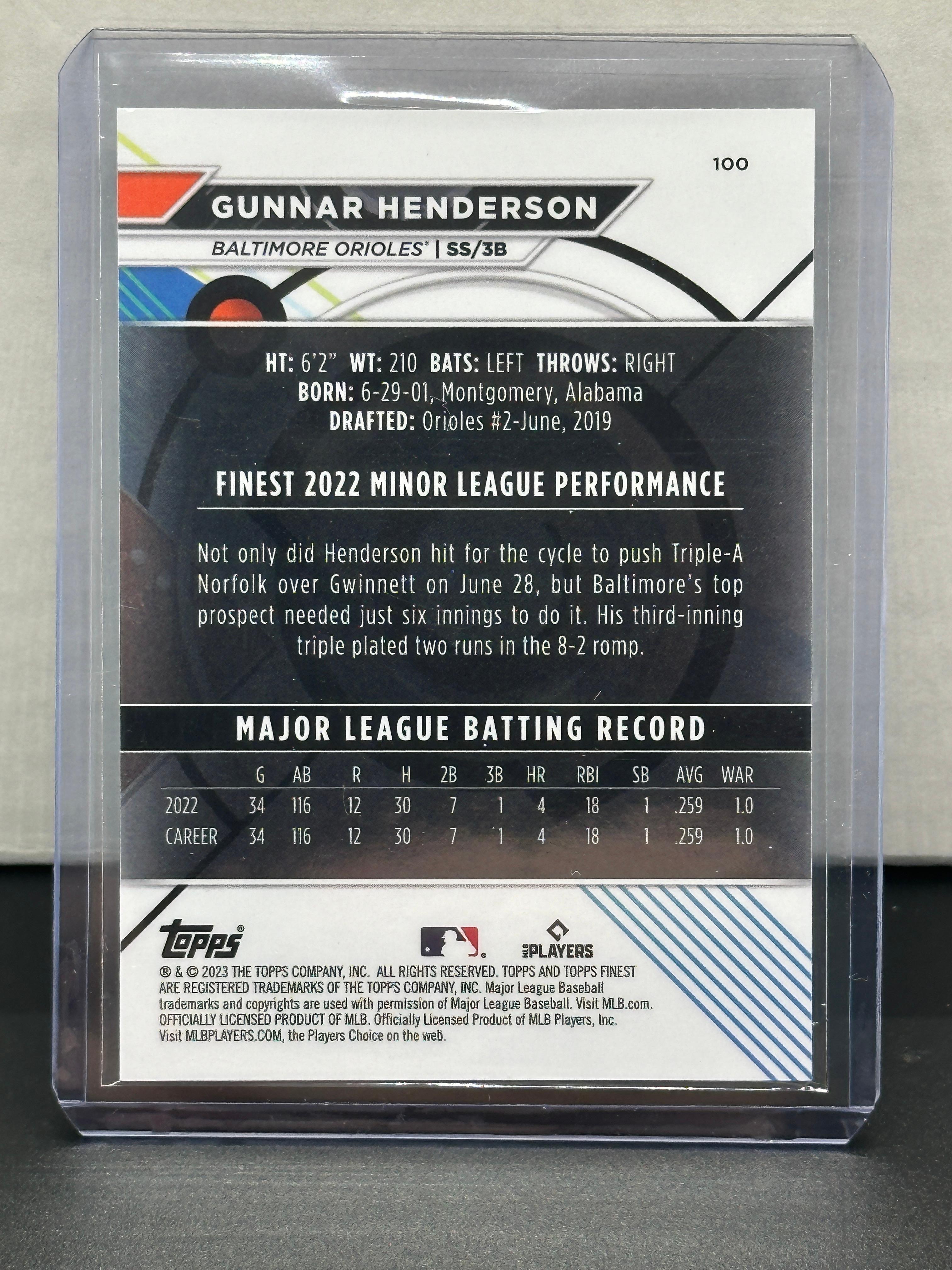 Gunnar Henderson 2023 Topps Finest Rookie RC #100