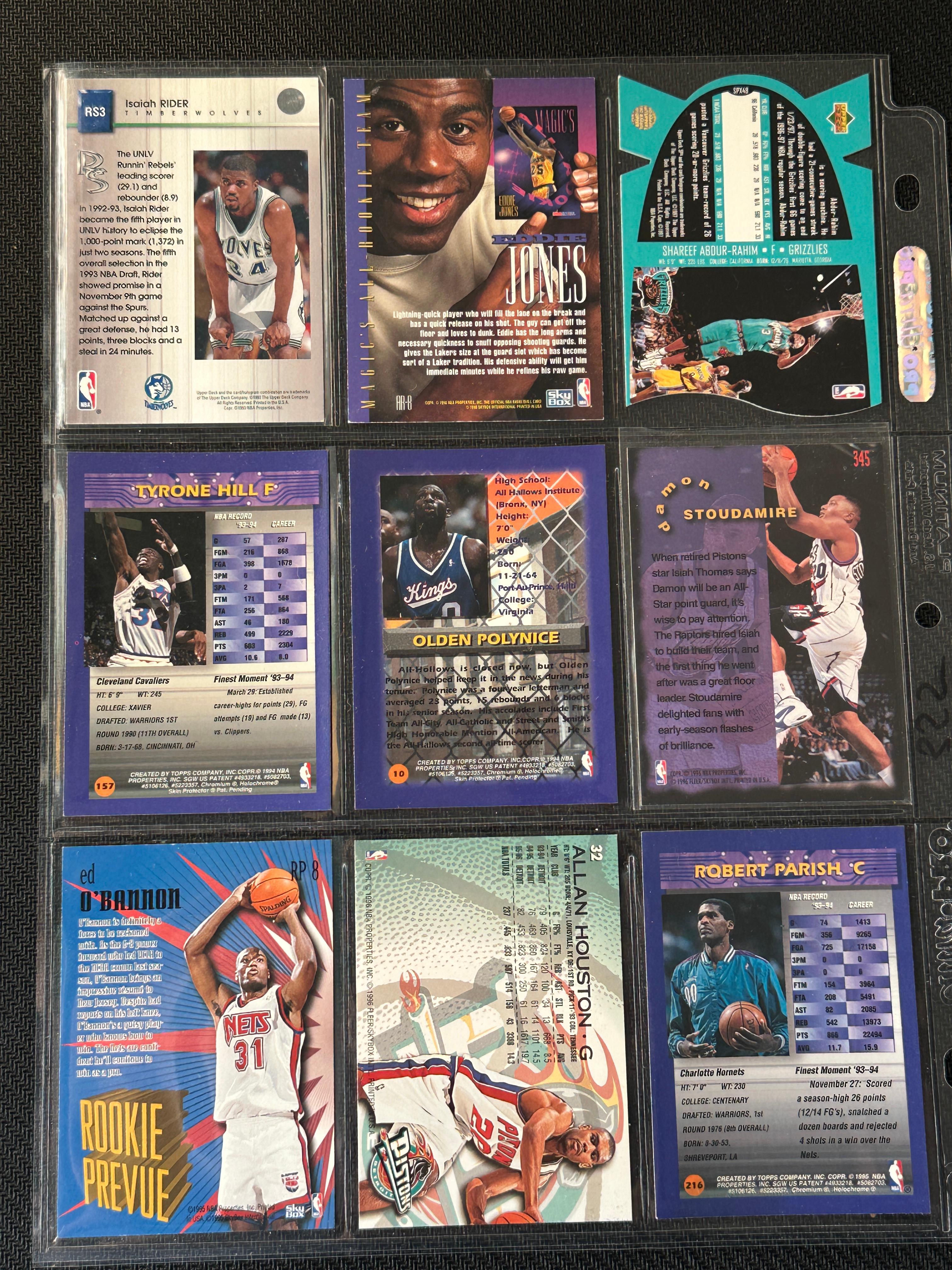9 Card Basketball Lot in Pages - Different Players, years, conditions