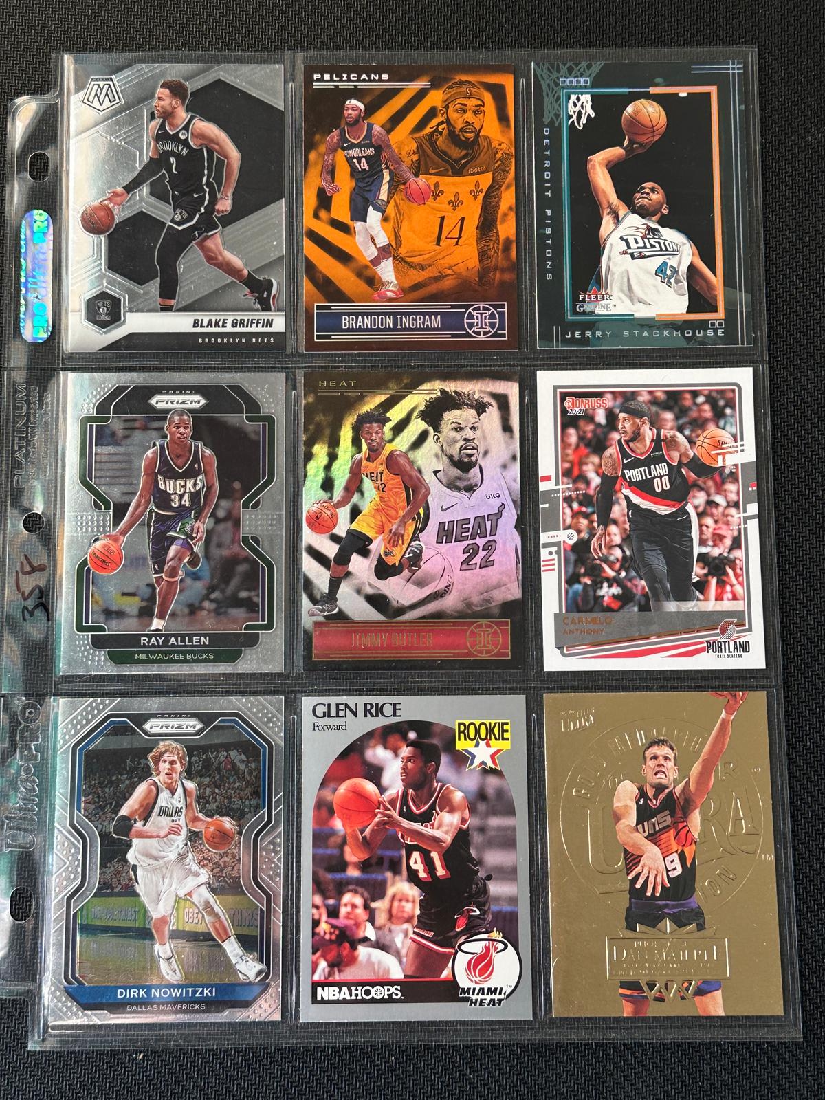 9 Card Basketball Lot in Pages - Different Players, years, conditions