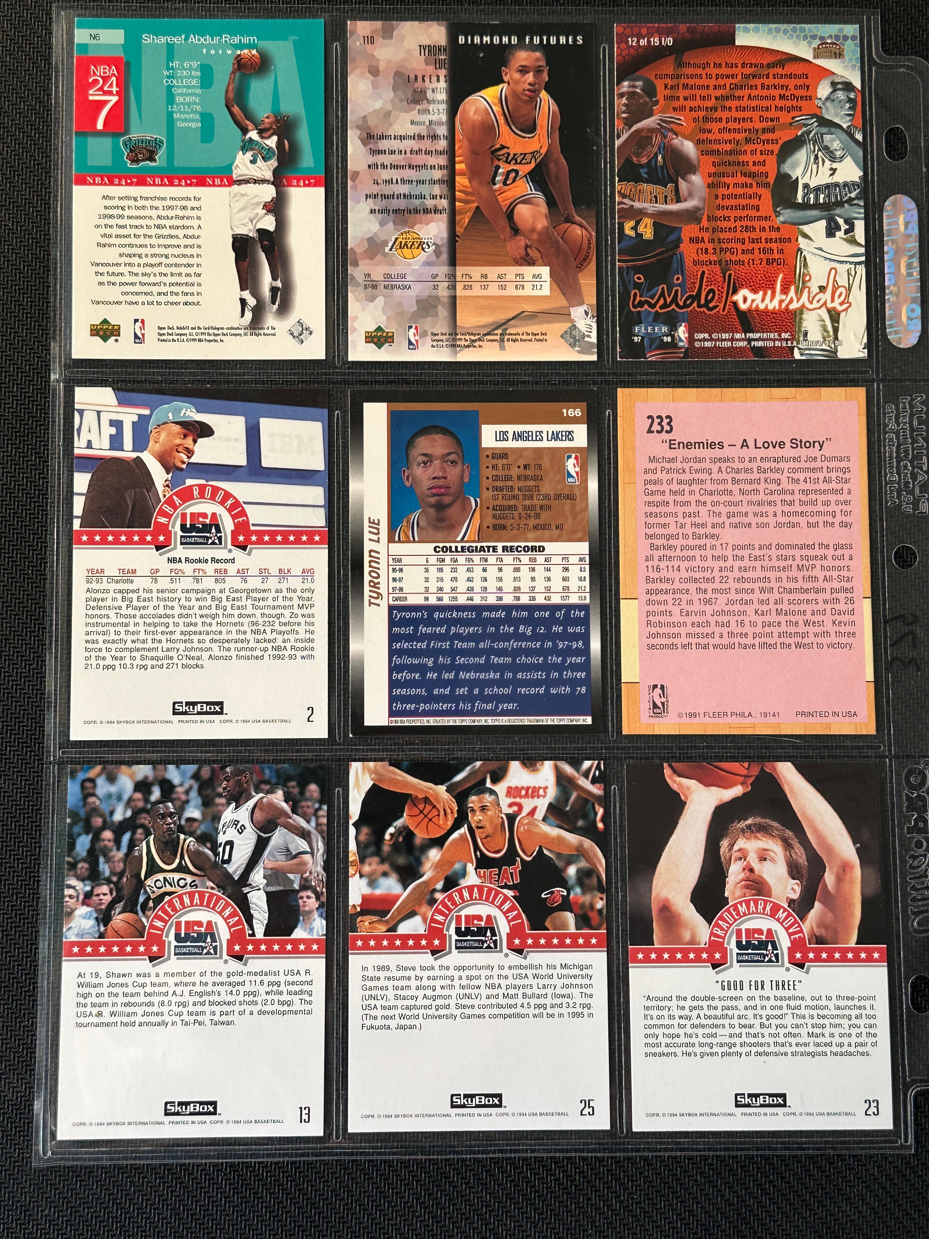 9 Card Basketball Lot in Pages - Different Players, years, conditions