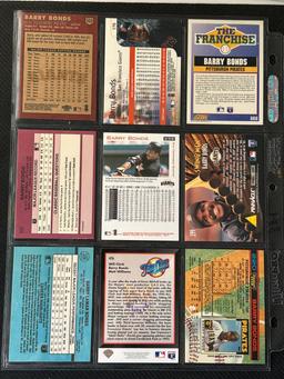Barry Bonds 9 Card Baseball Lot in Pages - Different years, conditions
