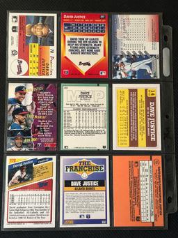 David Justice 9 Card Baseball Lot in Pages - Different years, conditions