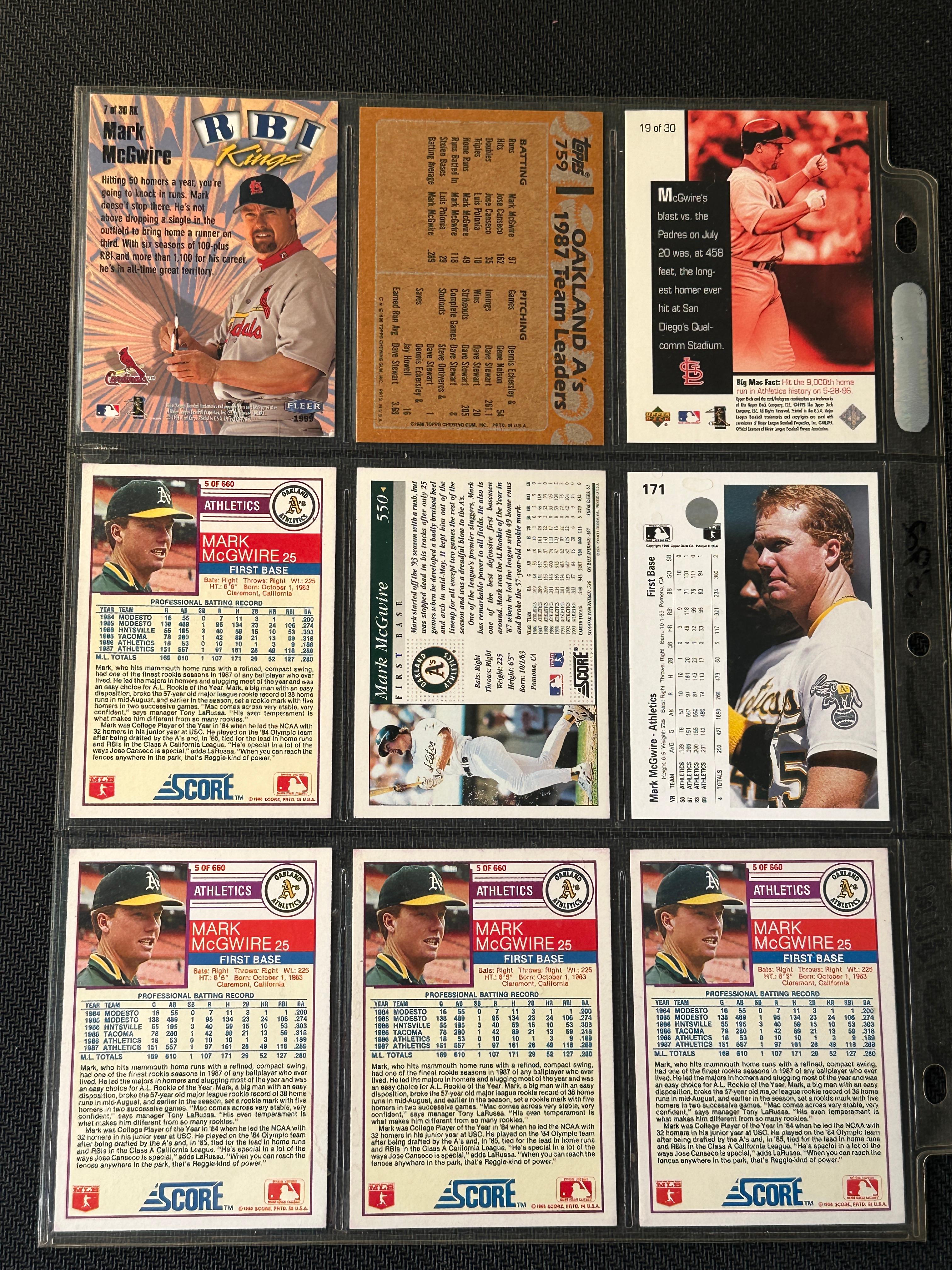 Mark McGwire 9 Card Lot in Pages - Several same, others different years, conditions