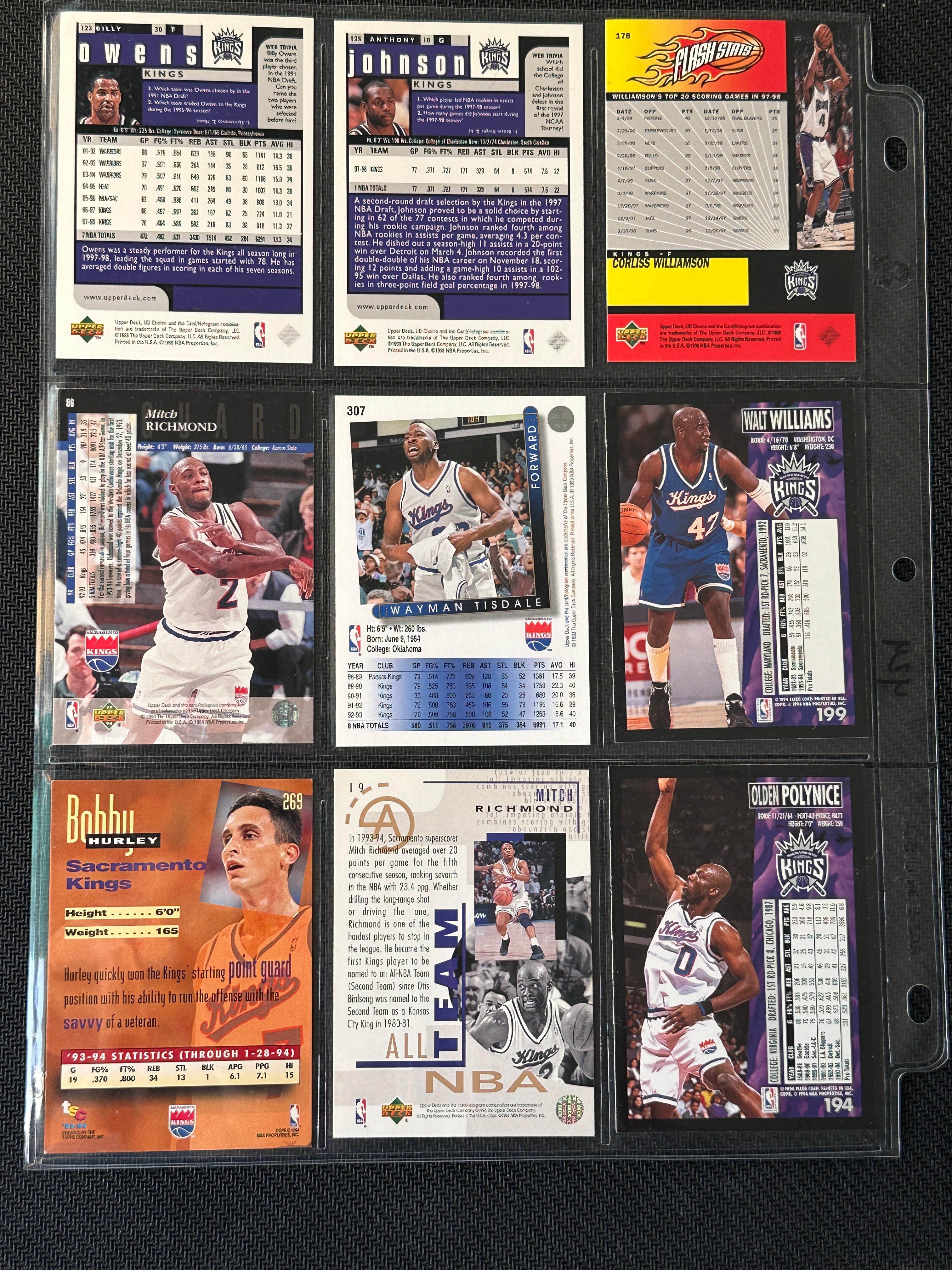 9 Card Basketball Lot in Pages - different players, years, conditions