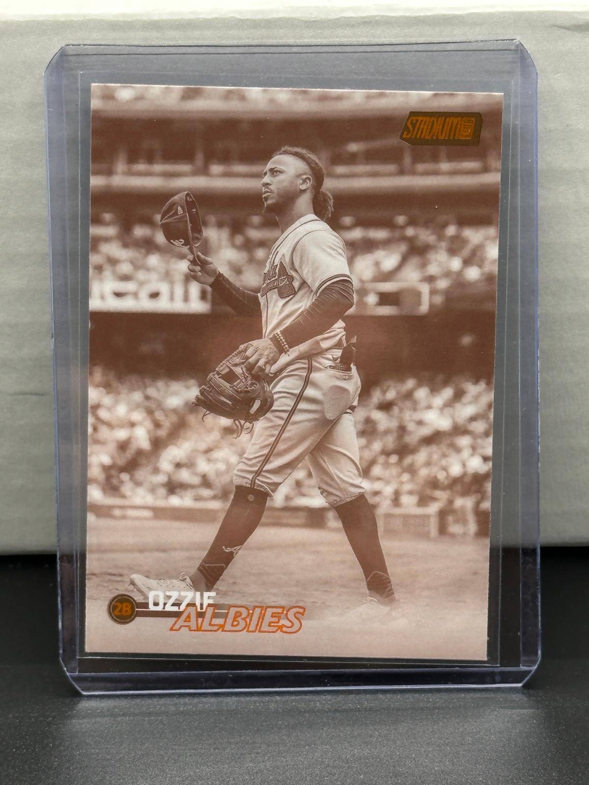 Ozzie Albies 2023 Topps Stadium Club Orange Foil Sepia Parallel #48