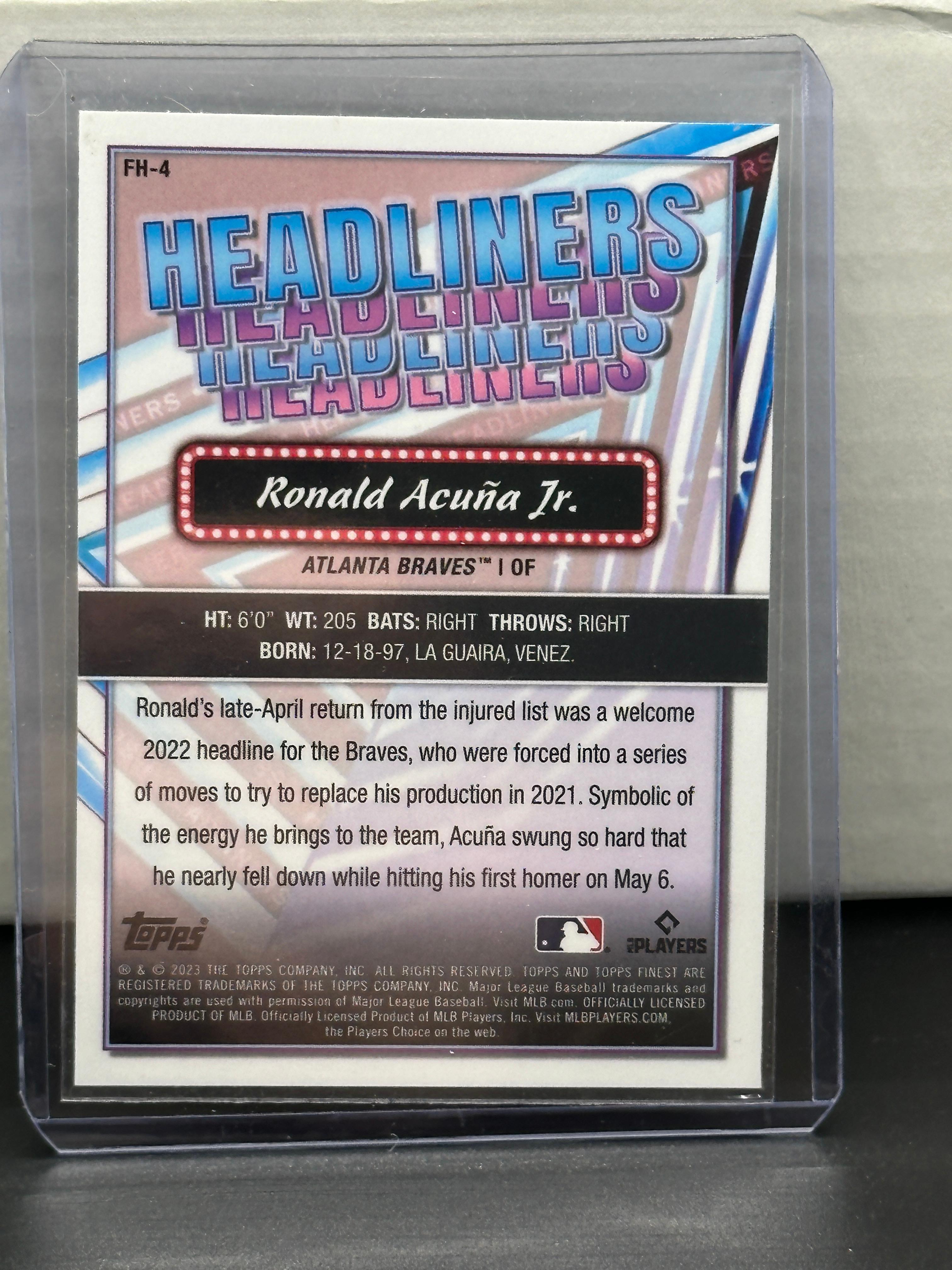 Ronald Acuna Jr. 2023 Topps Finest Headliners Refractor Insert #FH-4