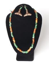 Apple-Green Jade & Shell Mesoamerican Necklace & Earrings