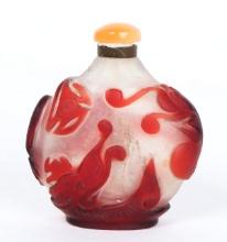 Chinese Red Peking Glass Overlay Snuff Bottle