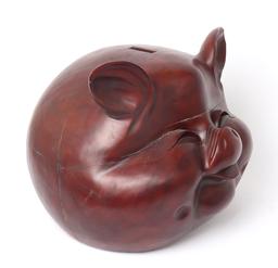 Huge Wood Carved Happy Pig Piggy Bank