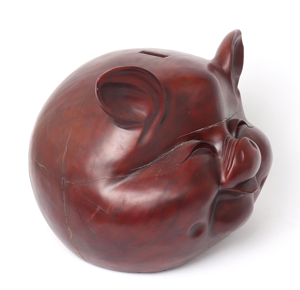 Huge Wood Carved Happy Pig Piggy Bank