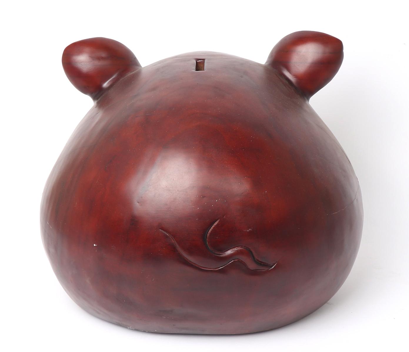 Huge Wood Carved Happy Pig Piggy Bank