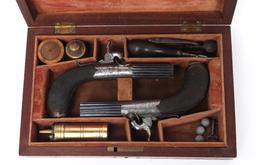 Excellent Pair of Silver, Fluted & Cased London Pistols by Manton