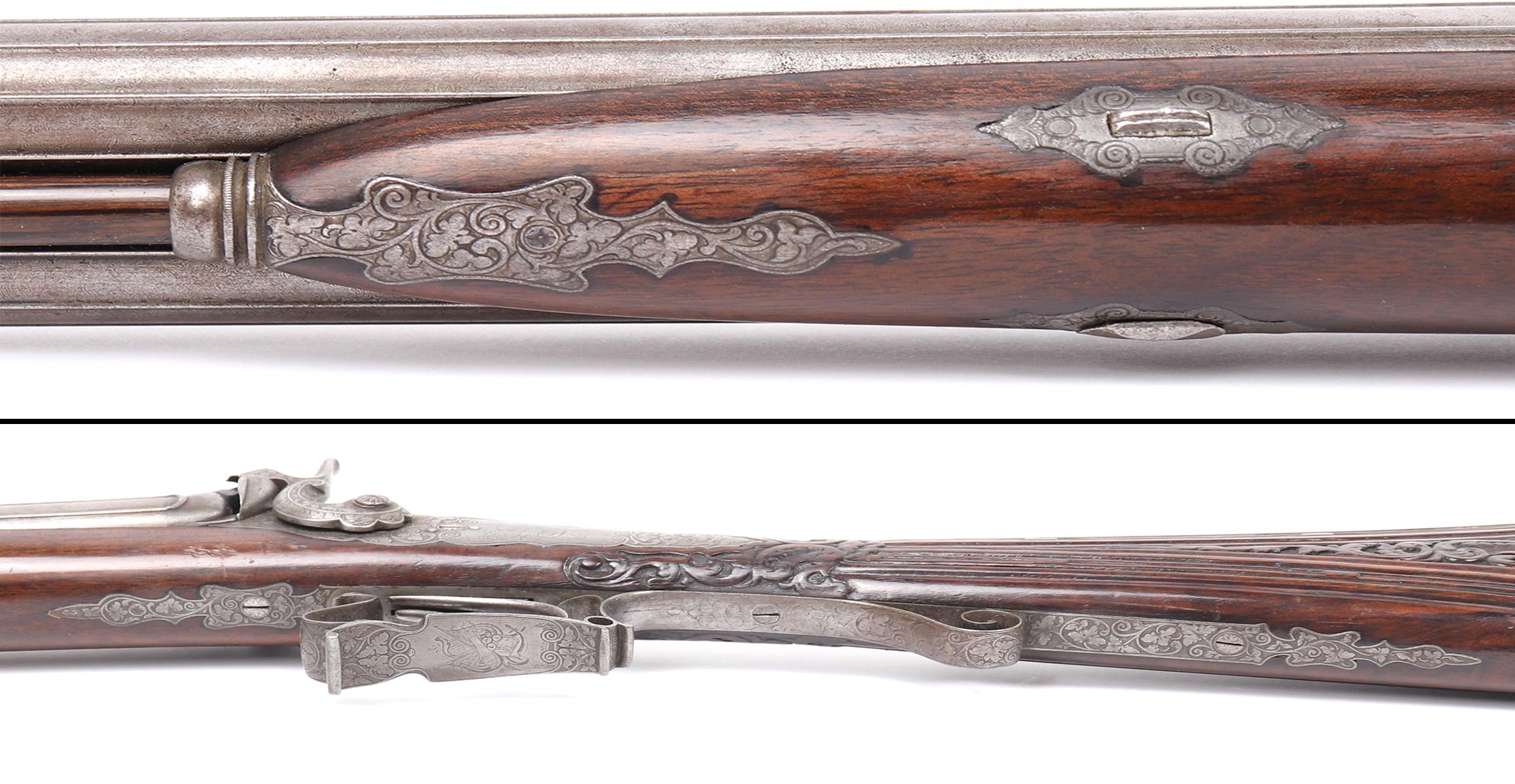 Fine French Percussion Double Barrel Cased Gun, by J. Streels