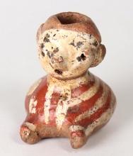 Chinesco Polychrome Seated Figure w/Poncho, 100 BCE-250 CE