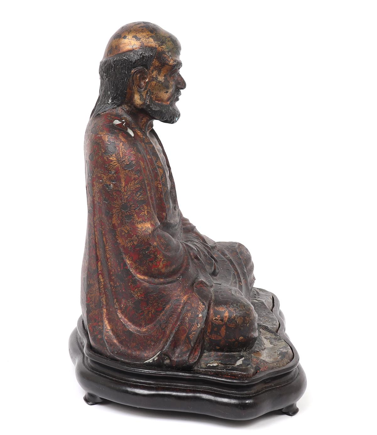 Excellent Chinese Lacquered Bronze Seated Lohan