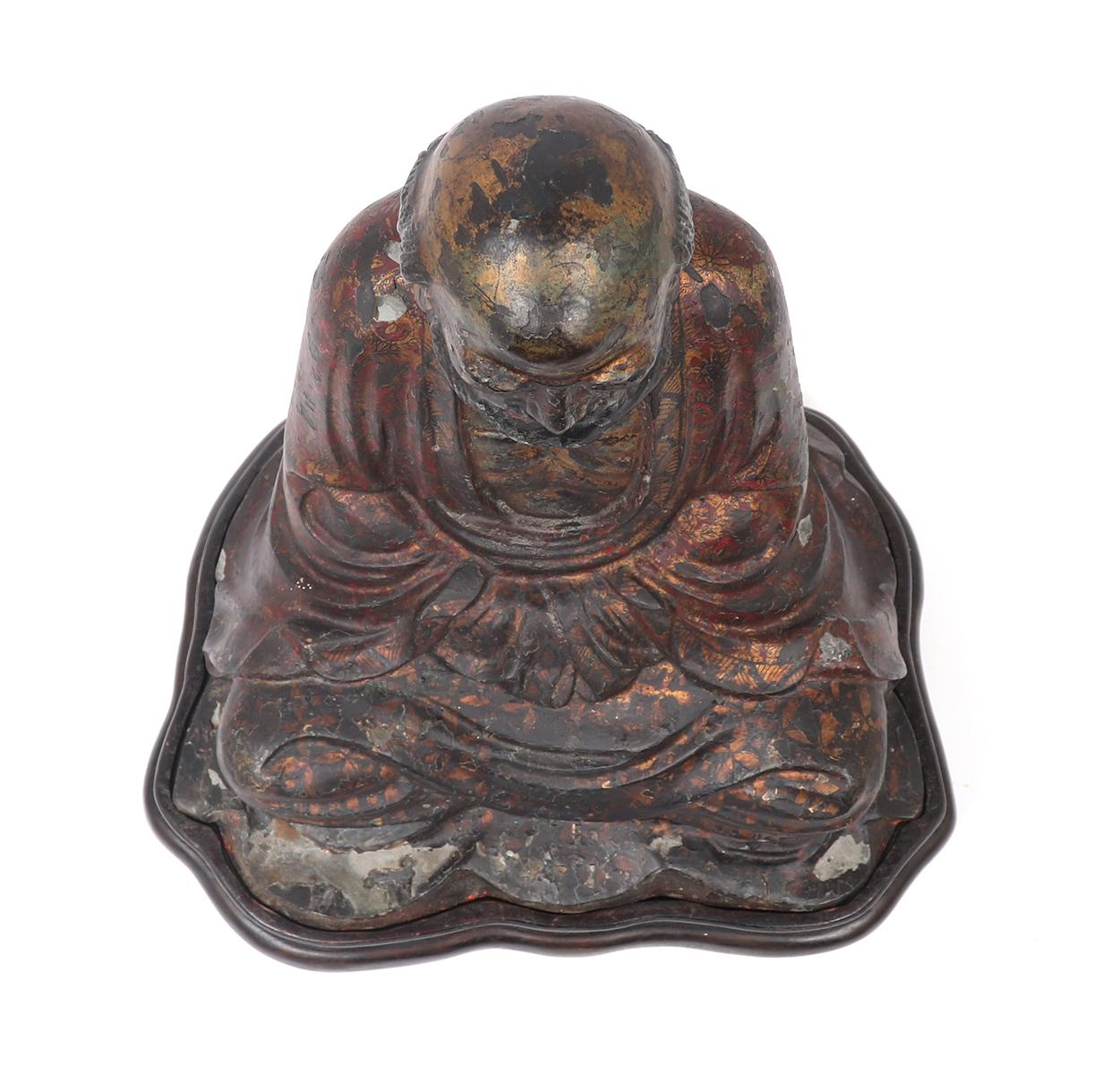 Excellent Chinese Lacquered Bronze Seated Lohan