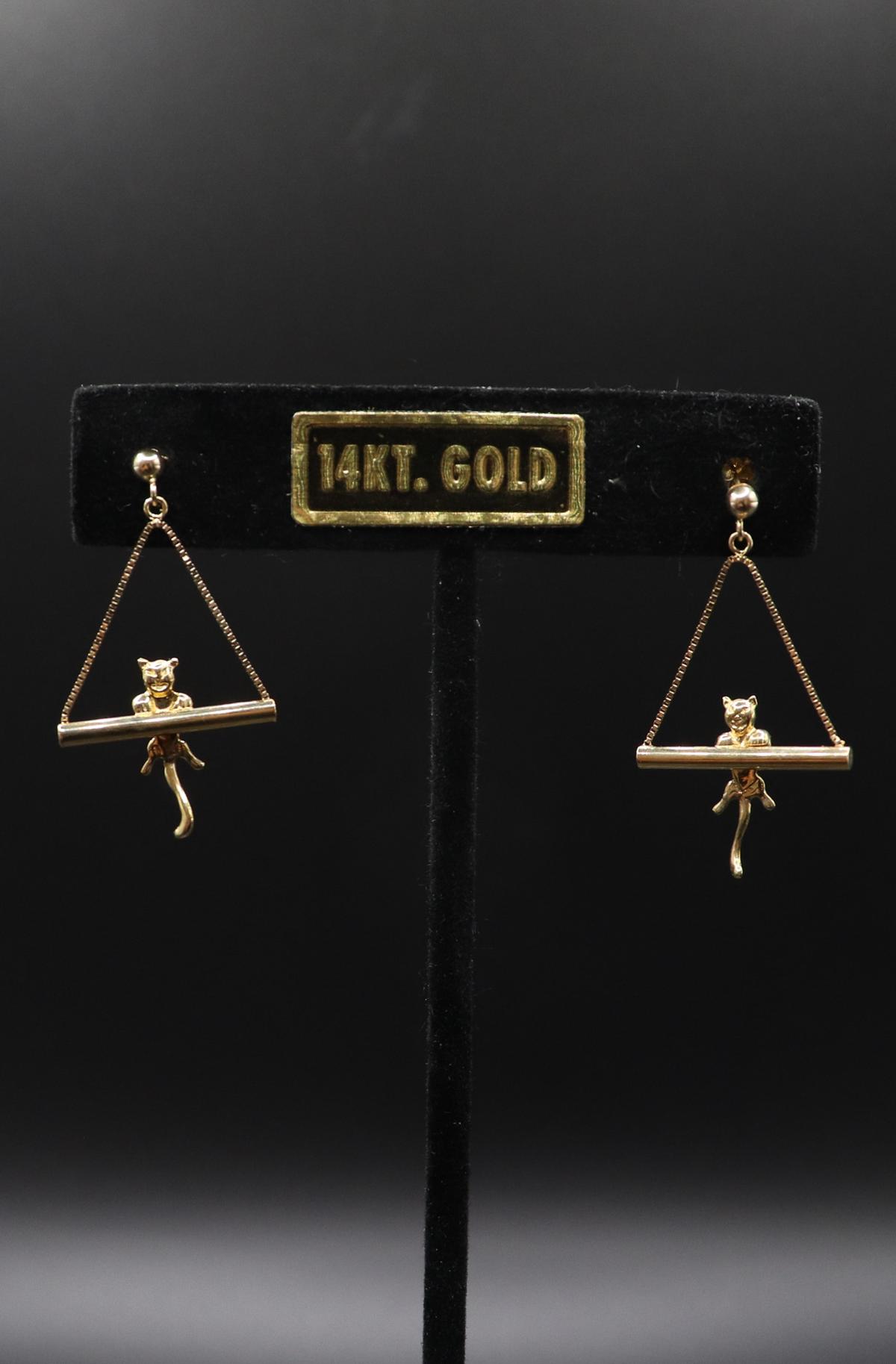 14K Gold Cat Earrings