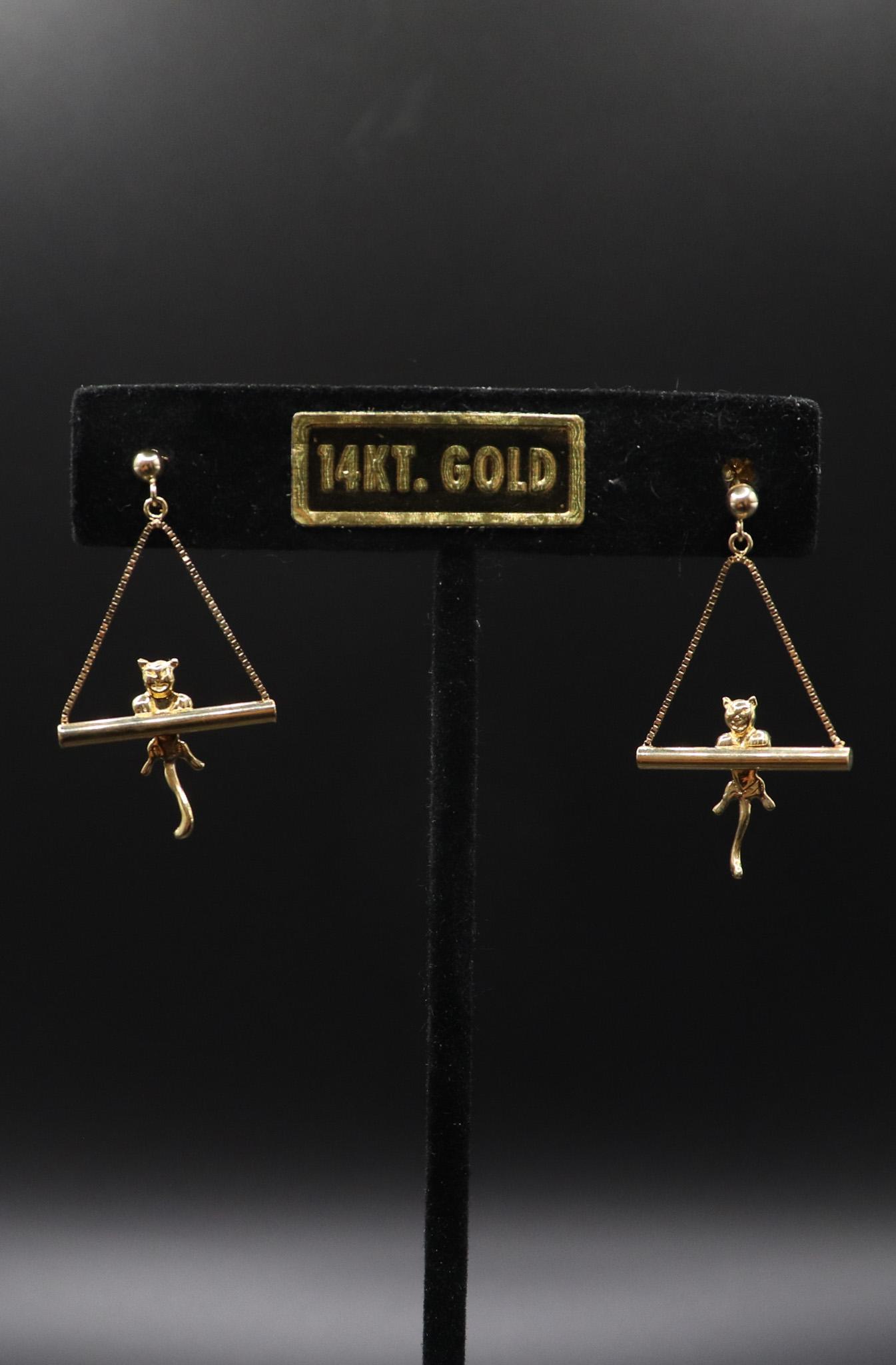 14K Gold Cat Earrings