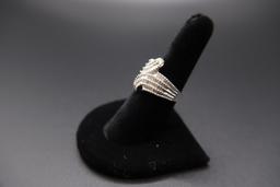 Diamond (CZ) Baguette Bypass Sterling Silver Ring