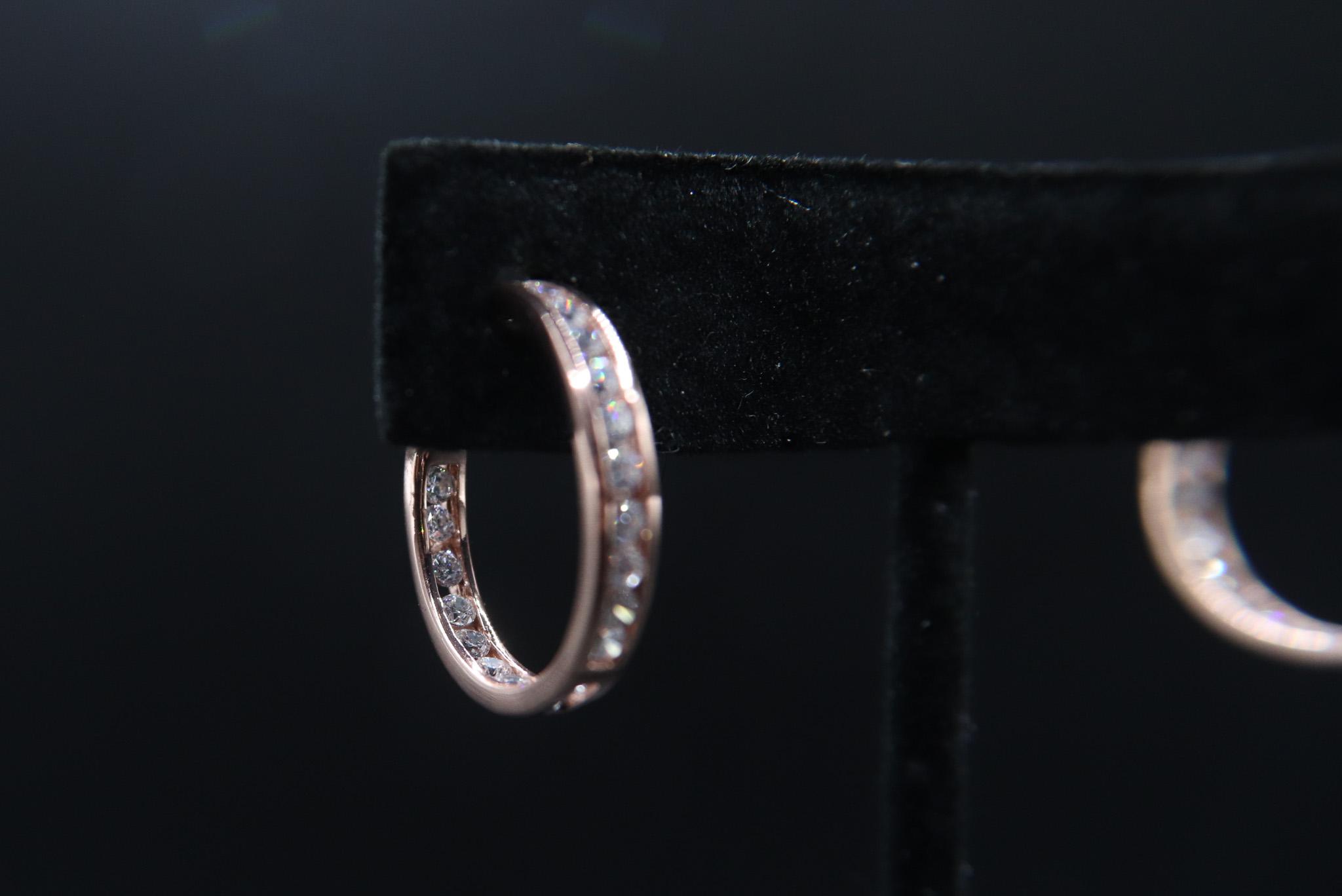 Round Baguette Diamond Inside/Outside Hoop  Earrings