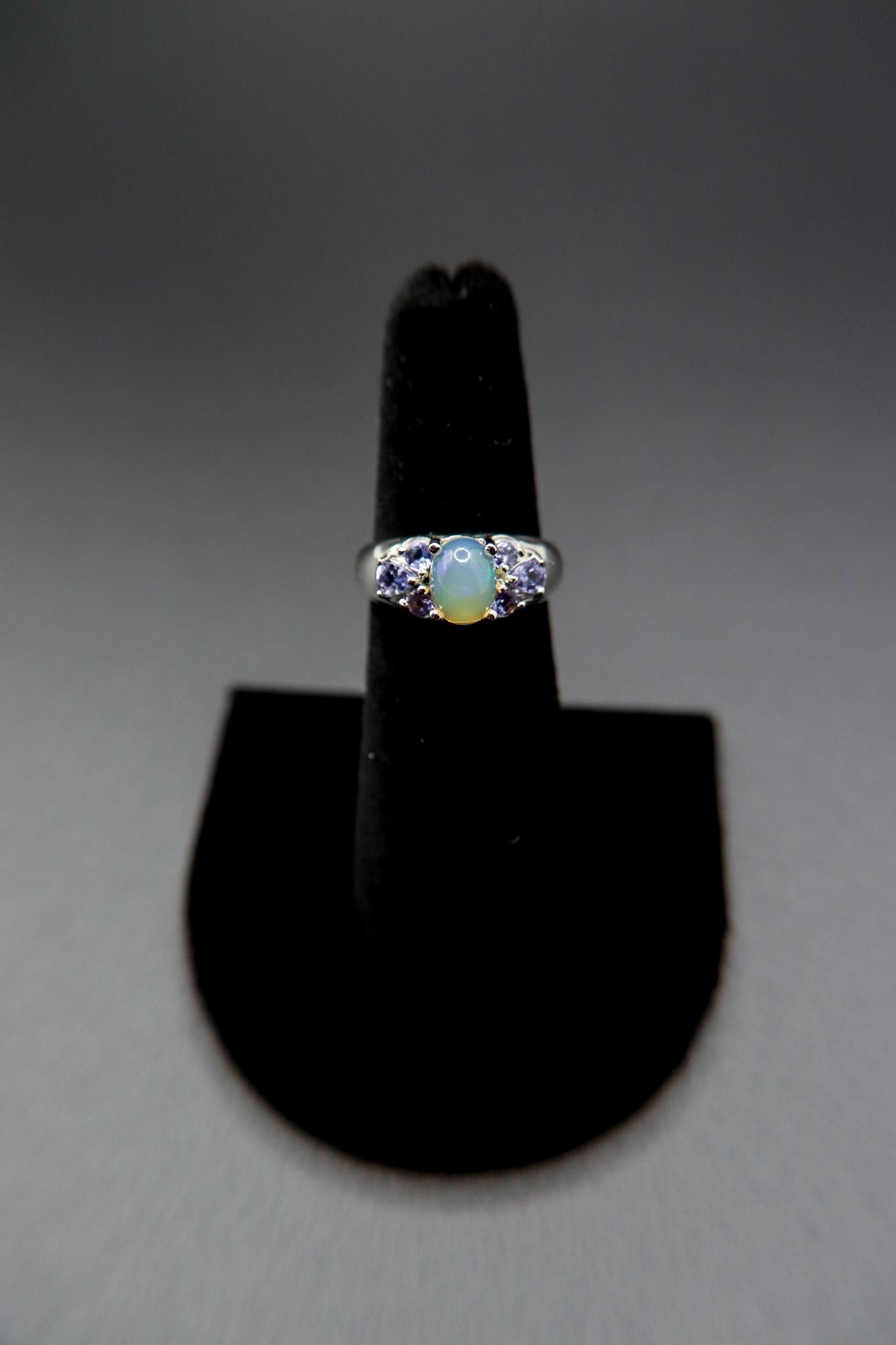 Opal and Tanzanite Sterling Silver Ring