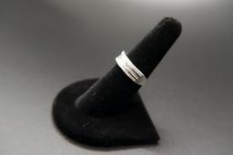 White CZ Round Baguette Sterling Silver Band.