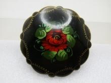 Vintage Russian Lacquered Rose Brooch, 1970's-1980's, Signed