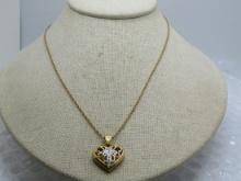 Vintage Sterling Vermeil Heart Cross Diamond Necklace, 18"