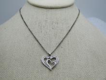 Sterling & Diamond Mother/child Heart Necklace , 18"